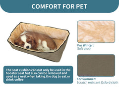 Petsfit dog booster seat washable liner shows removable pad and reversible fabric for year round comfort.