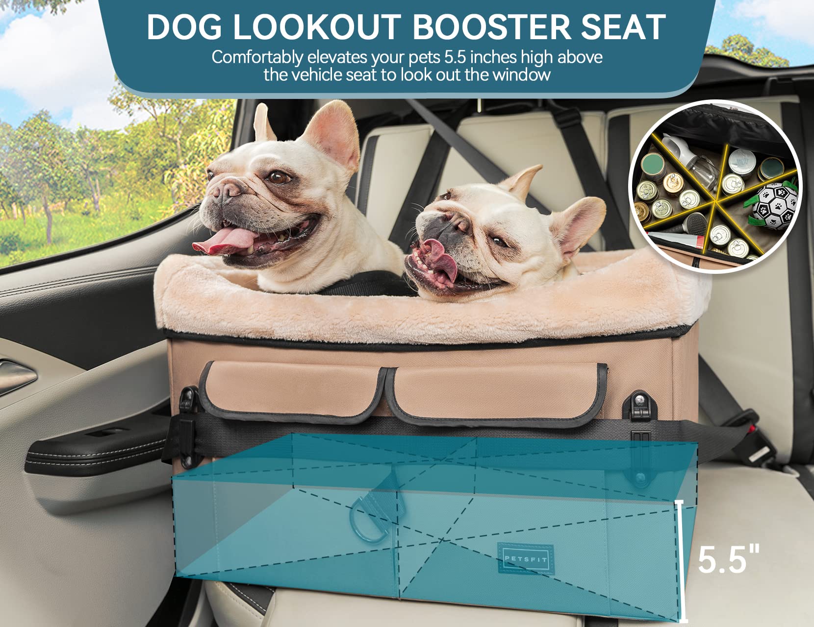Petsfit dog booster seat with washable pad for easy cleaning