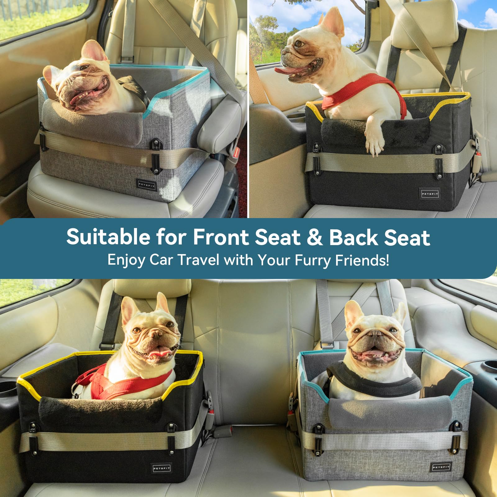 PETSFIT dog car seat back-seat view, boosts visibility and reduces whining on drives.