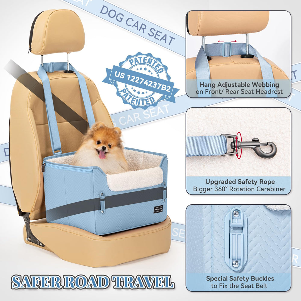 PETSFIT dog car seat blue clip-on leash integrated for secure restraint
