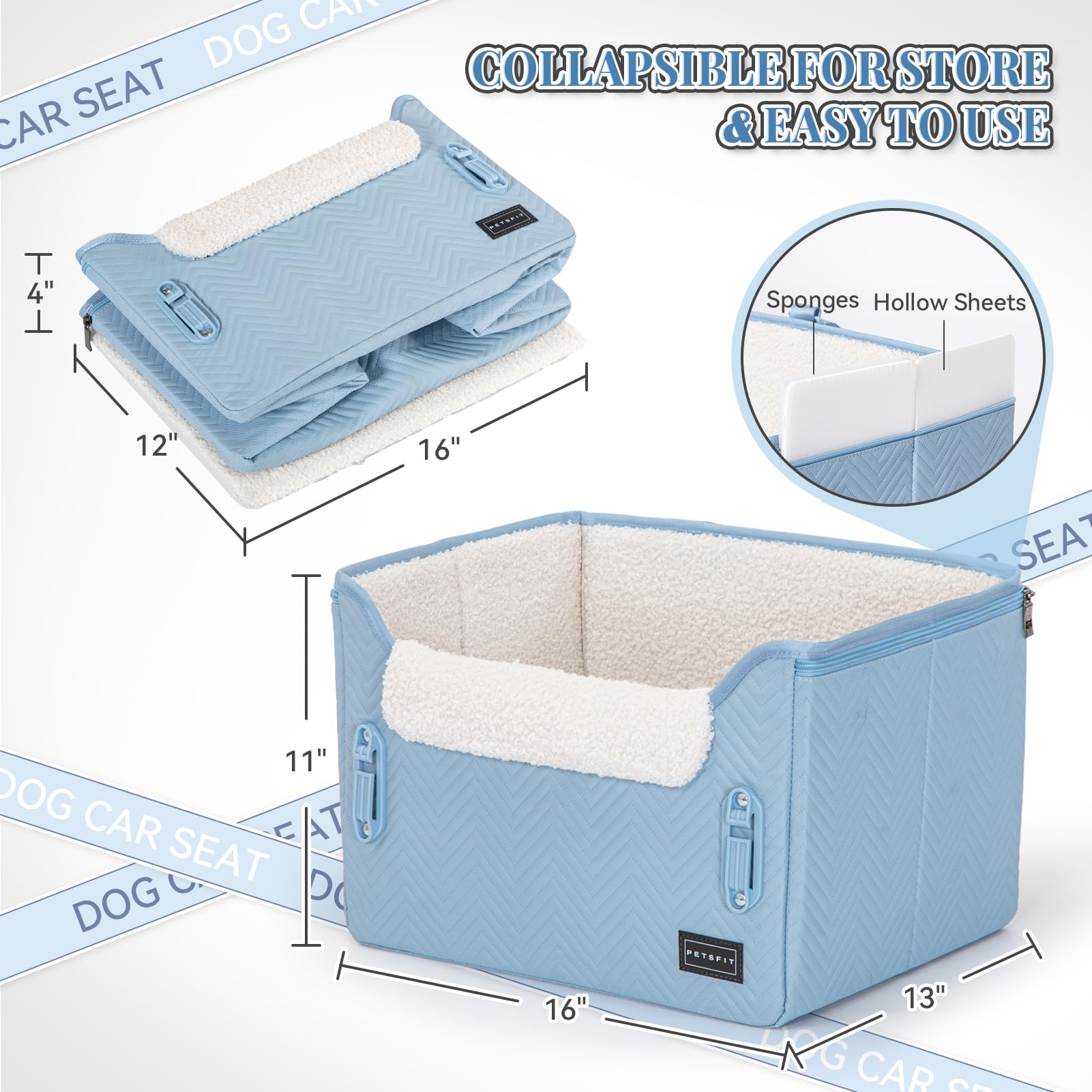 PETSFIT dog car seat blue elevated position improves visibility