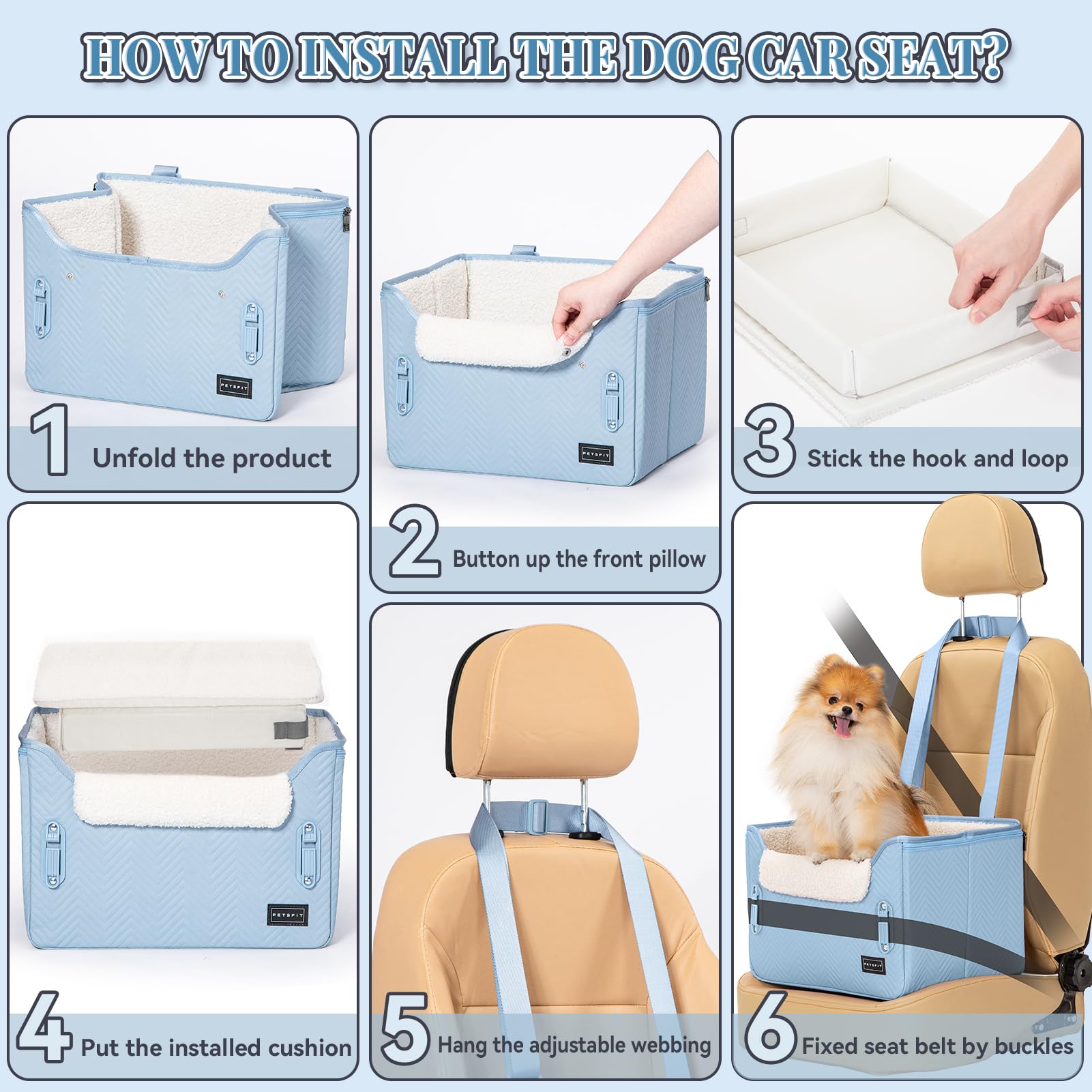 PETSFIT dog car seat blue fleece liner for cozy ride