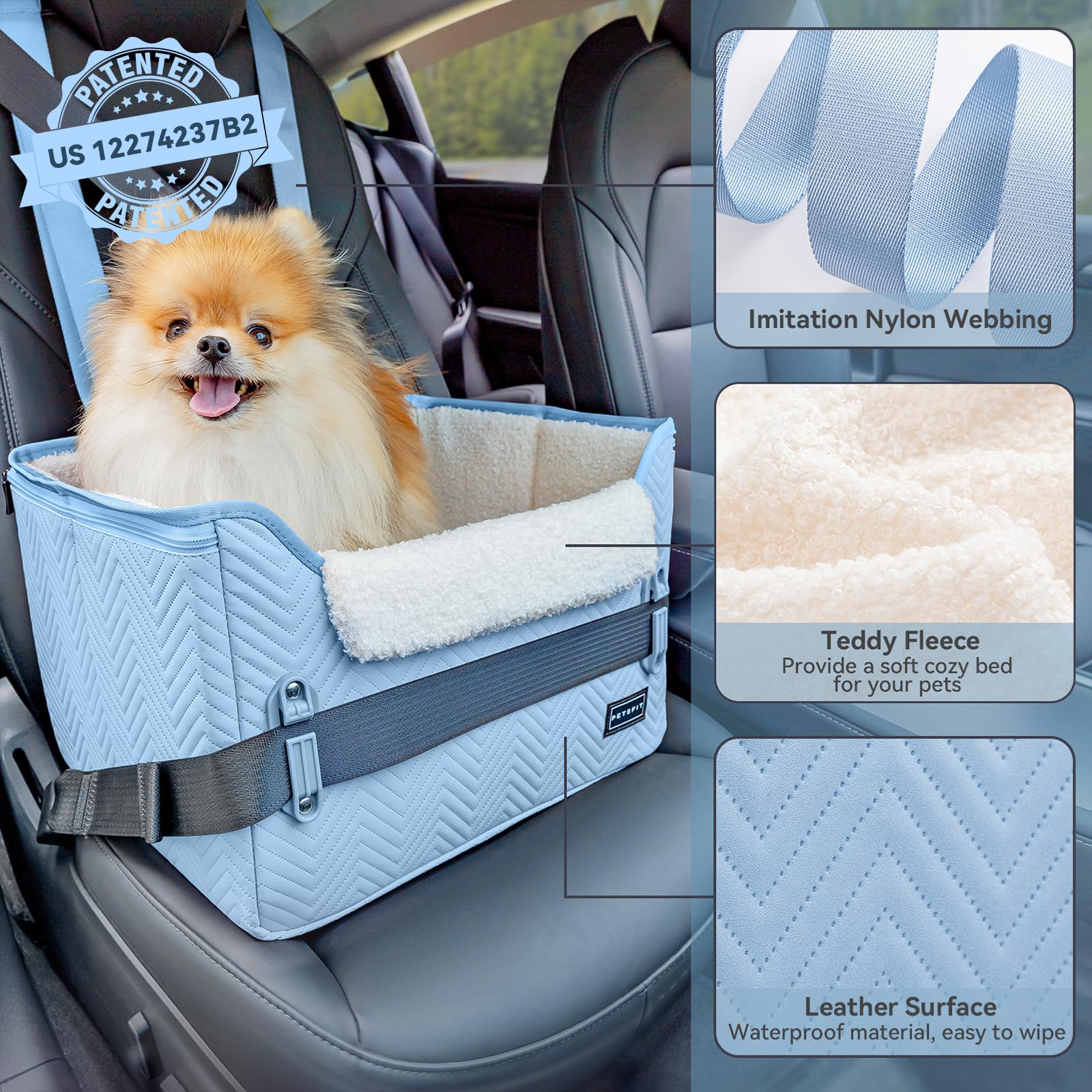 PETSFIT dog car seat blue folded-flat design for storage