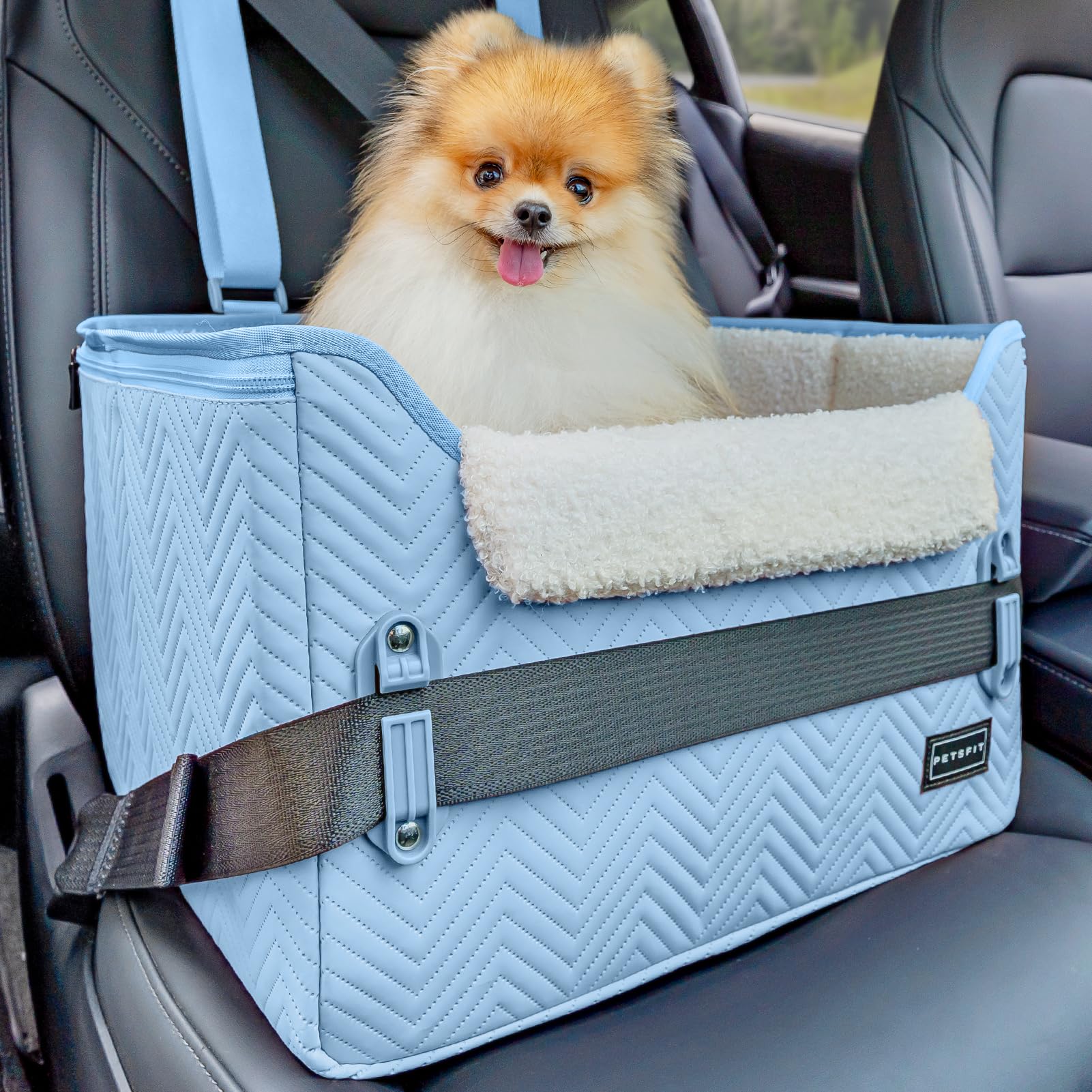 PETSFIT dog car seat blue front view for secure small-dog travel