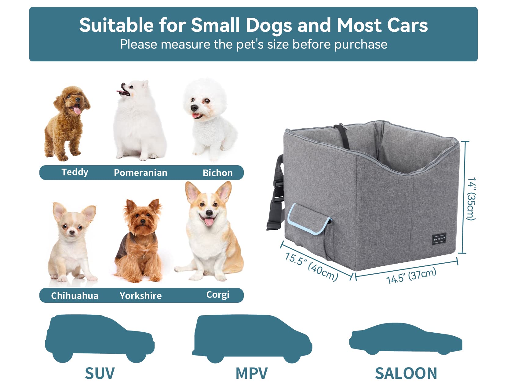 Petsfit dog car seat front-seat installation fits most cars for easy setup.