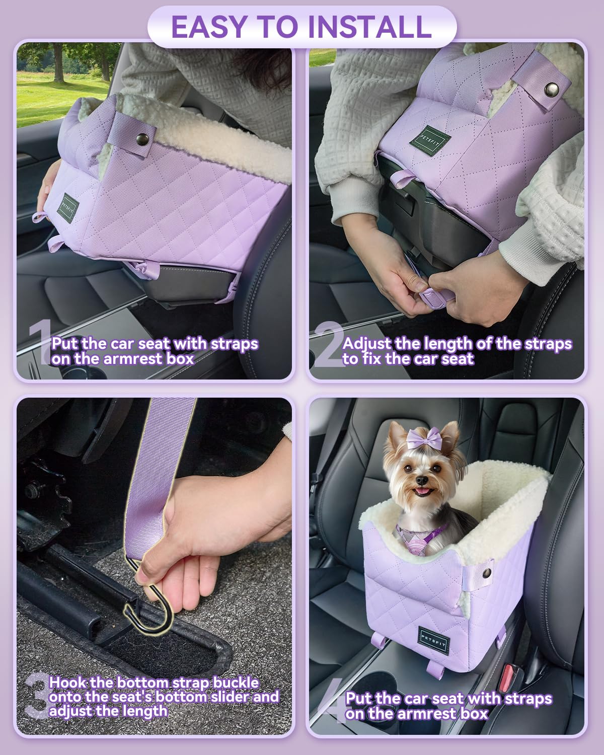 PETSFIT dog car seat purple washable cushion ideal for travel cleaning