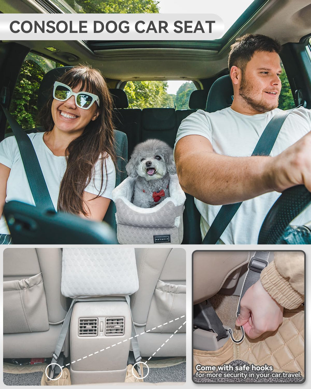 PETSFIT dog car seat side view shows sturdy center arm stability
