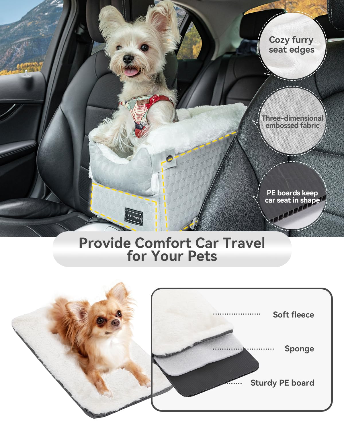 PETSFIT dog car seat under-8-lbs design fits small pets securely