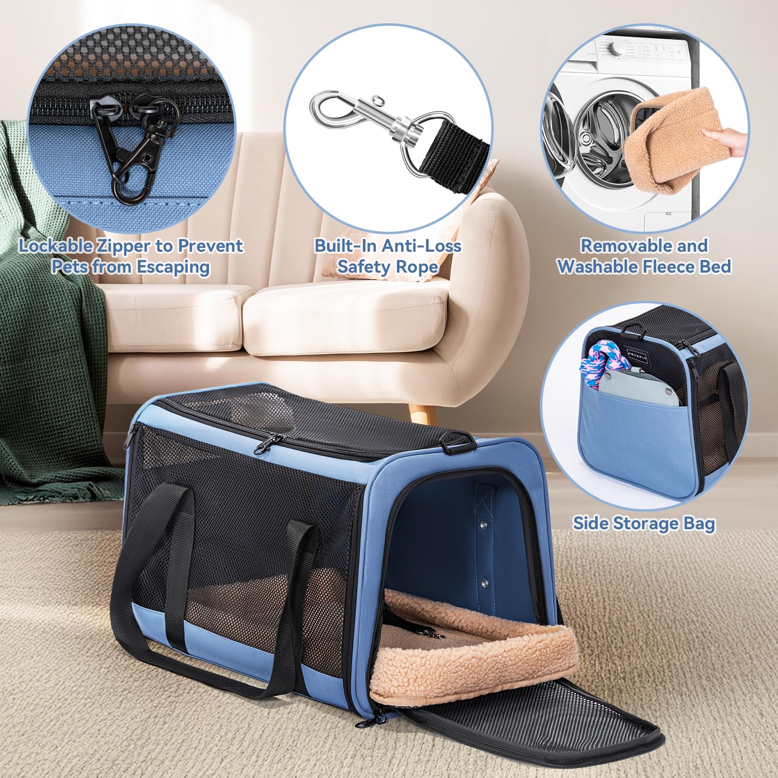 Petsfit dog carrier measured at 19x12x12 inches for small dogs.
