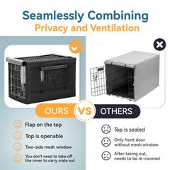 Petsfit dog crate cover back flap detail enables quick access and flexible use