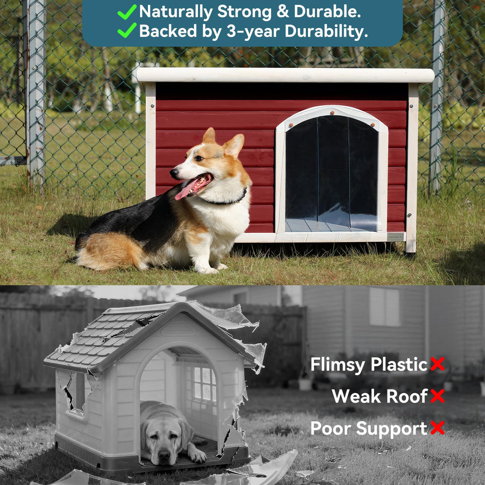 Petsfit dog house outdoor side view demonstrates compact, durable design