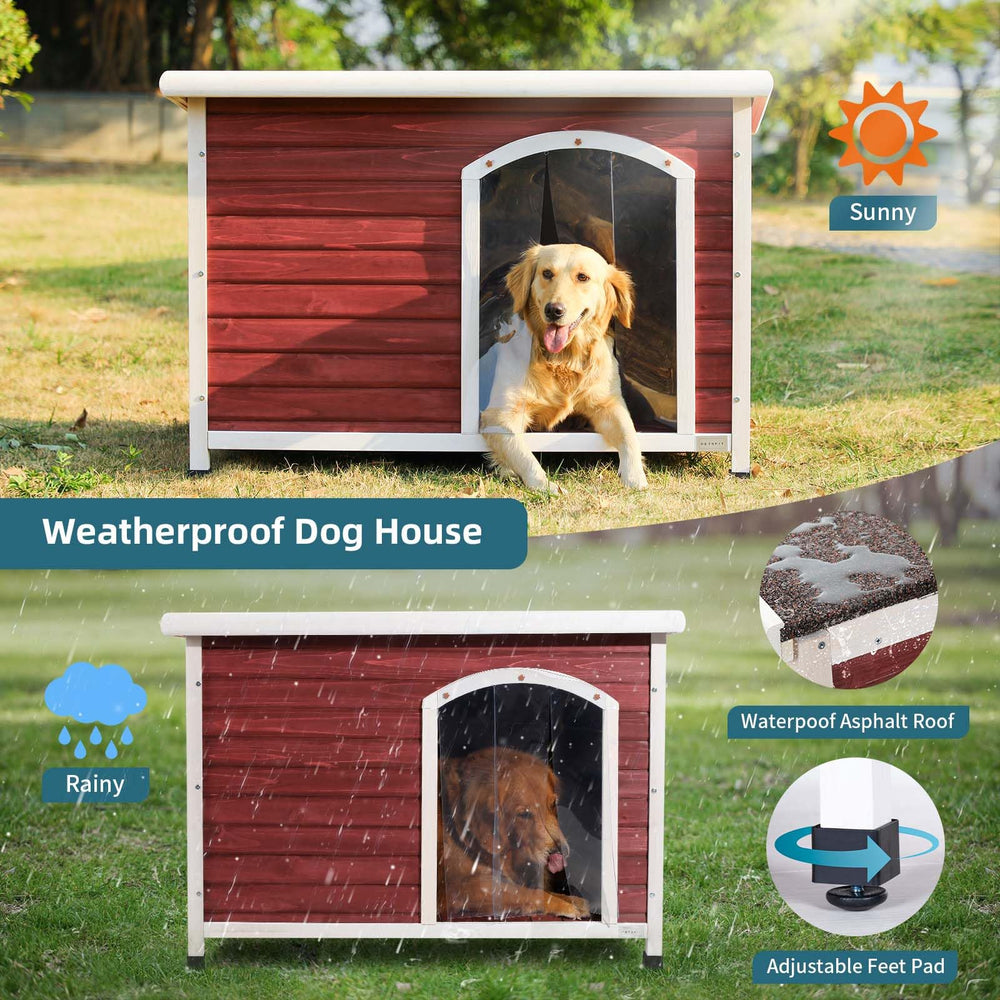 Petsfit dog house outdoor sturdy wood construction
