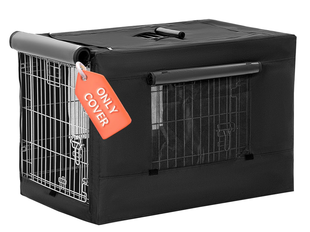 Petsfit dog kennel cover front view shows mesh window and privacy.
