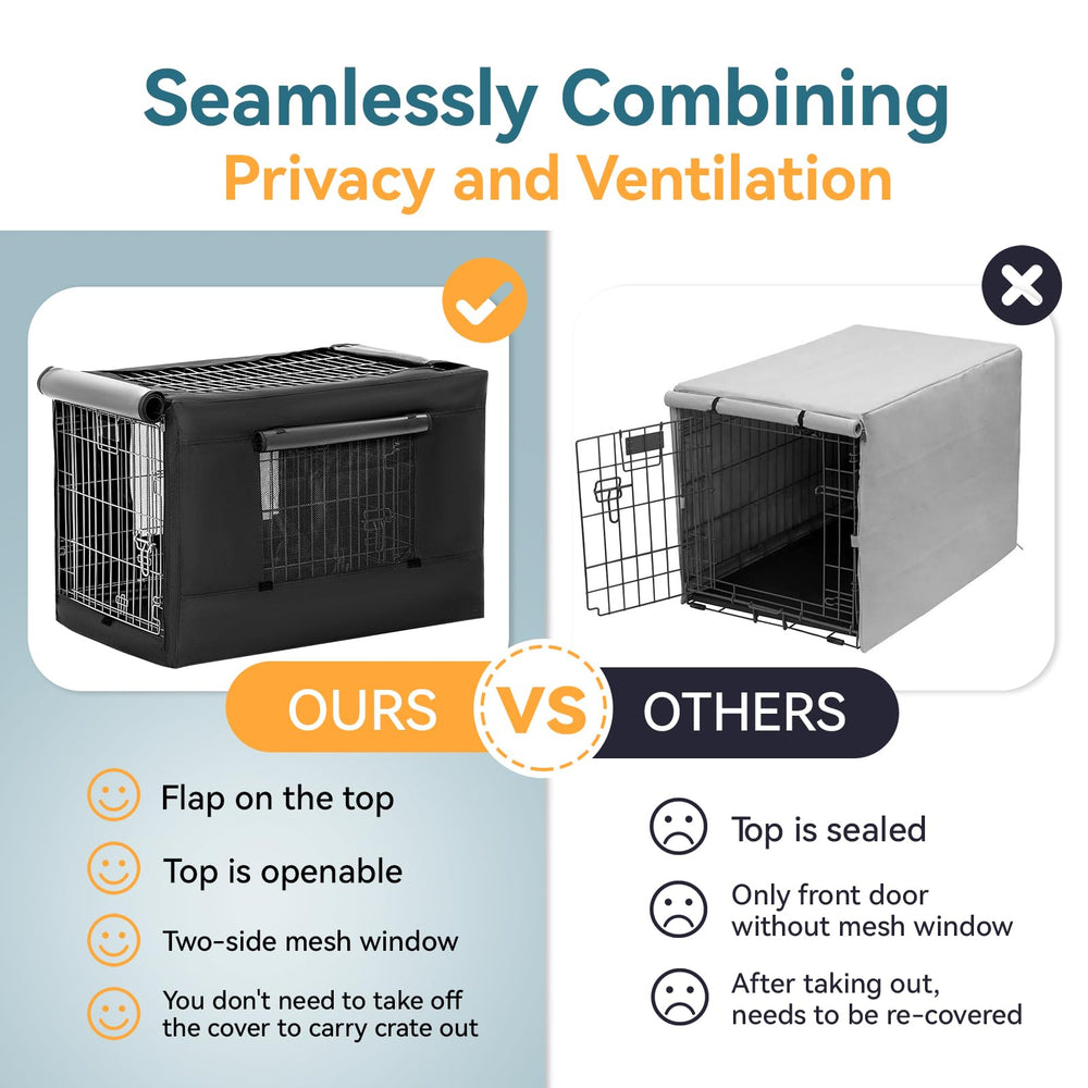 Petsfit dog kennel cover side view highlights breathable mesh and visibility.