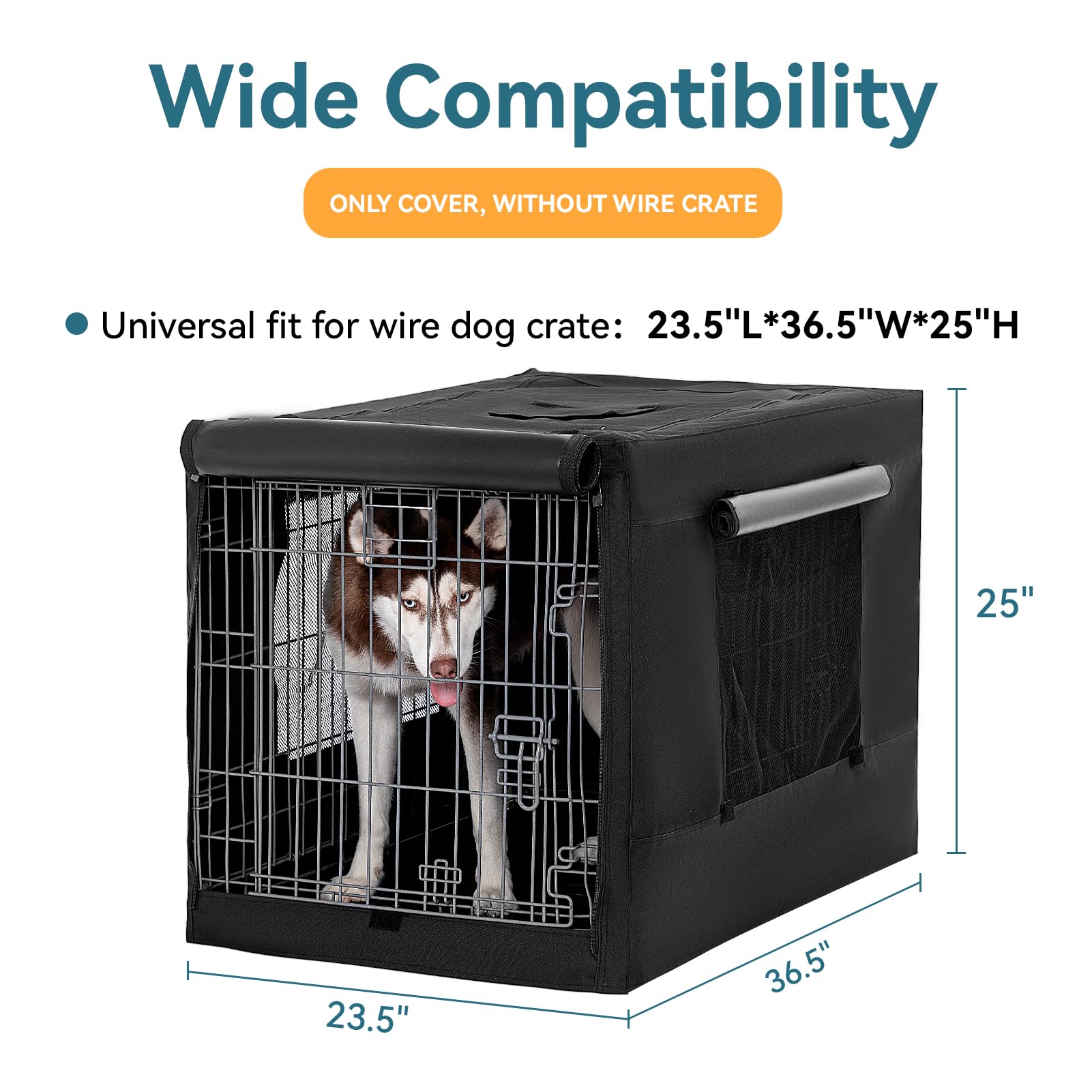 Petsfit dog kennel cover top flap open demonstrates quick access and transport.