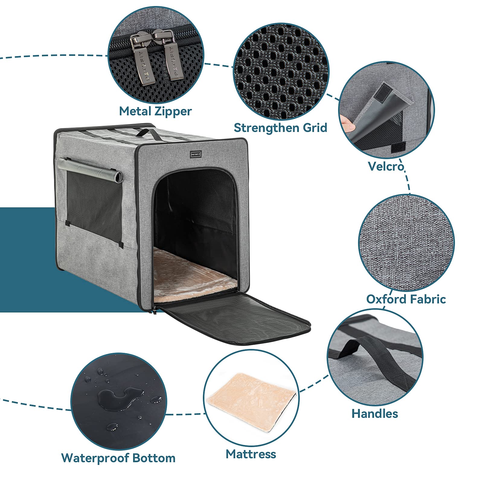 PETSFIT dog travel crate used indoors and outdoors for versatile use