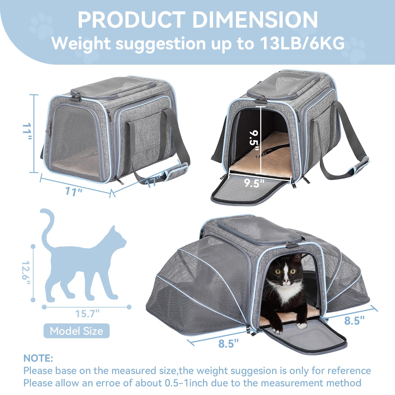 Petsfit expandable carrier front view with open panels highlights roomy extended space.