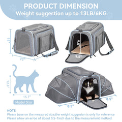 Petsfit expandable carrier front view with open panels highlights roomy extended space.