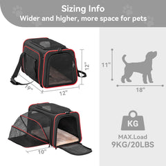 Petsfit expandable carrier under-seat layout enables airline travel with pets up to 18 pounds.
