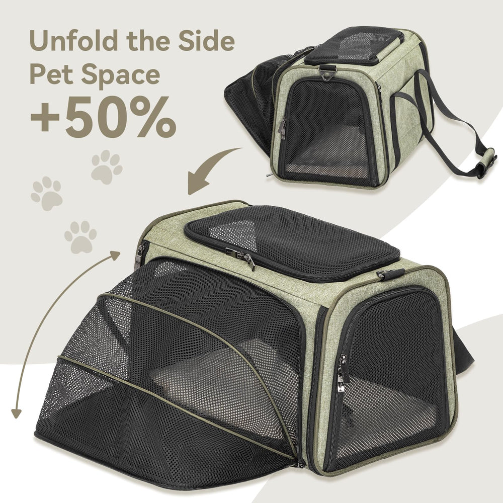 Petsfit expandable cat carrier expandable dimensions reveal extra room for stretching.