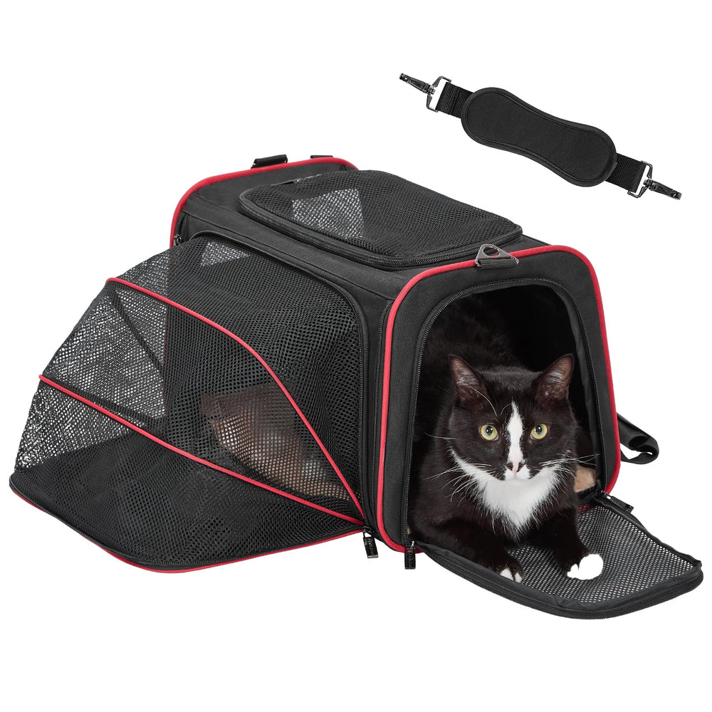 Petsfit expandable-cat-carrier-extended-space shows extra room for pets during travel.