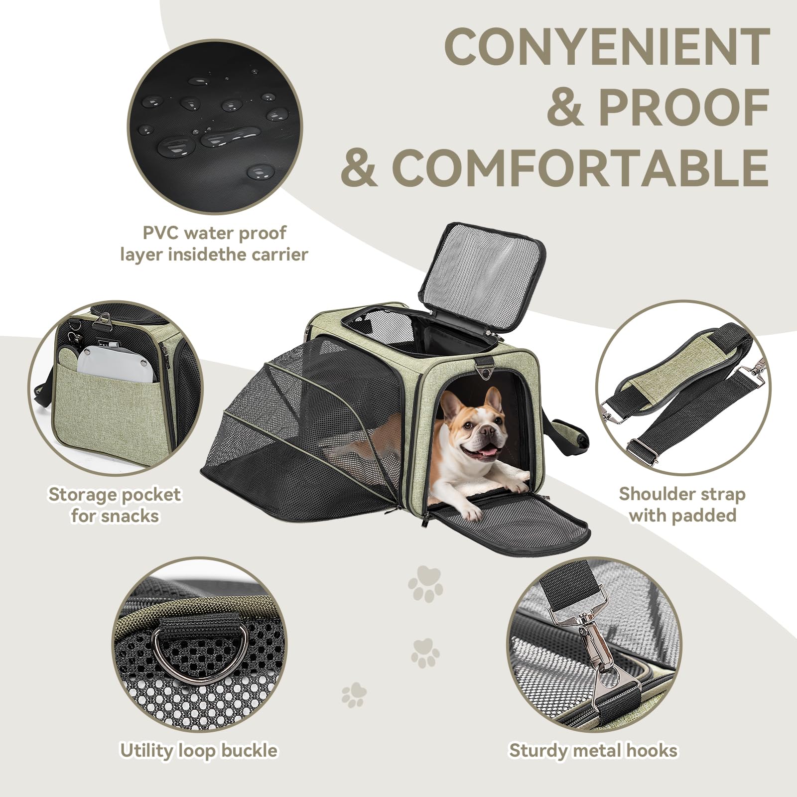 Petsfit expandable cat carrier PP base provides sturdy footing during travel.