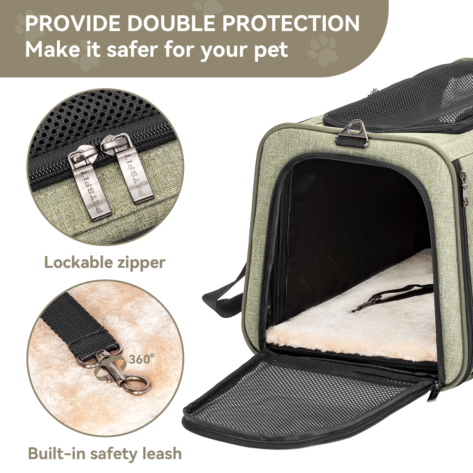Petsfit expandable cat carrier soft plush pad offers cozy naps on the go.