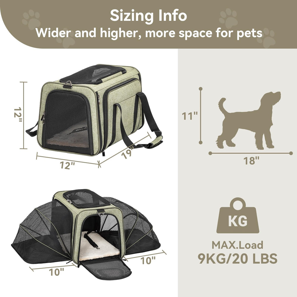 Petsfit expandable dog carrier top ventilated mesh promotes airflow during travel.