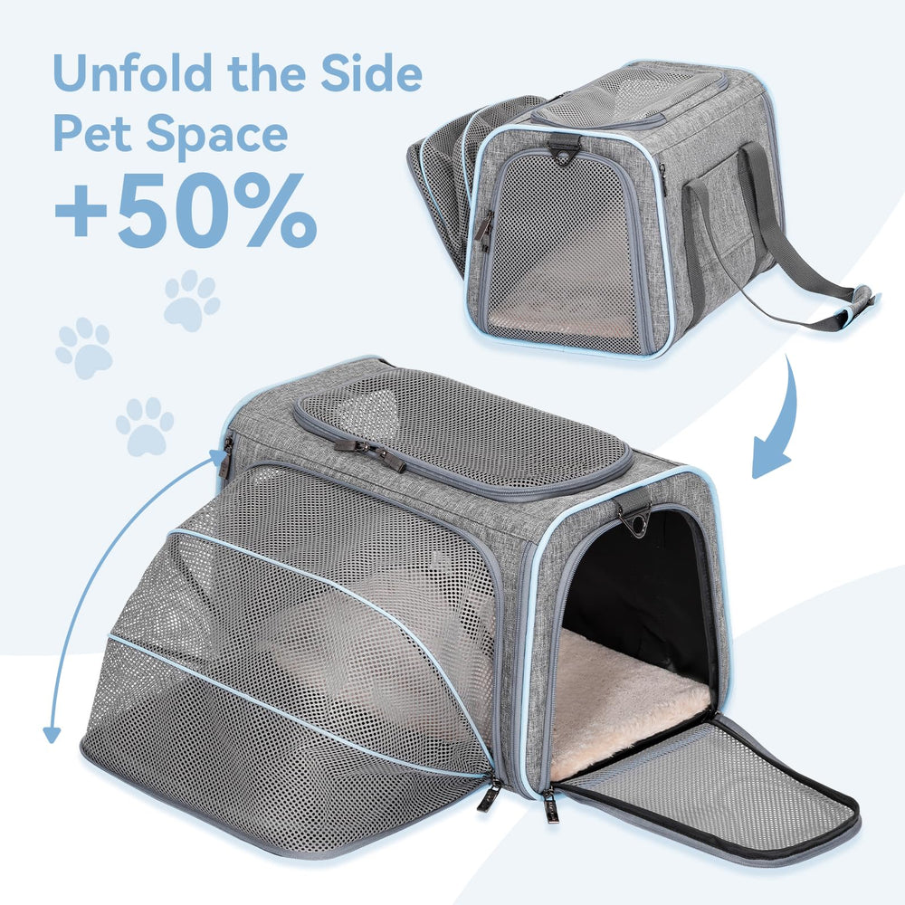 Petsfit expandable pet carrier durable-material close-up highlights sturdy fabric and wire frame.