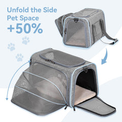 Petsfit expandable pet carrier durable-material close-up highlights sturdy fabric and wire frame.