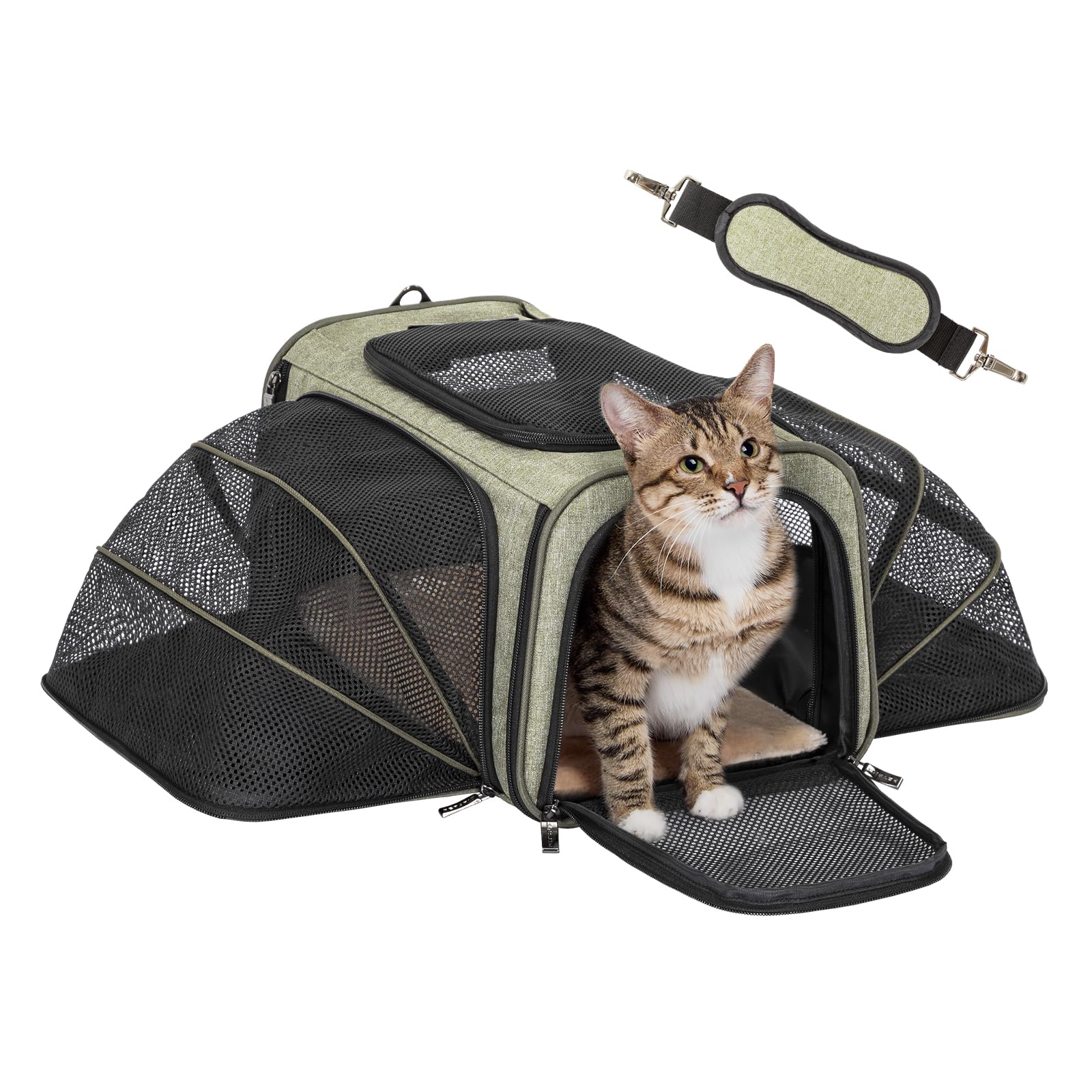 Petsfit expandable rabbit carrier demonstrates expandable design for extra travel space