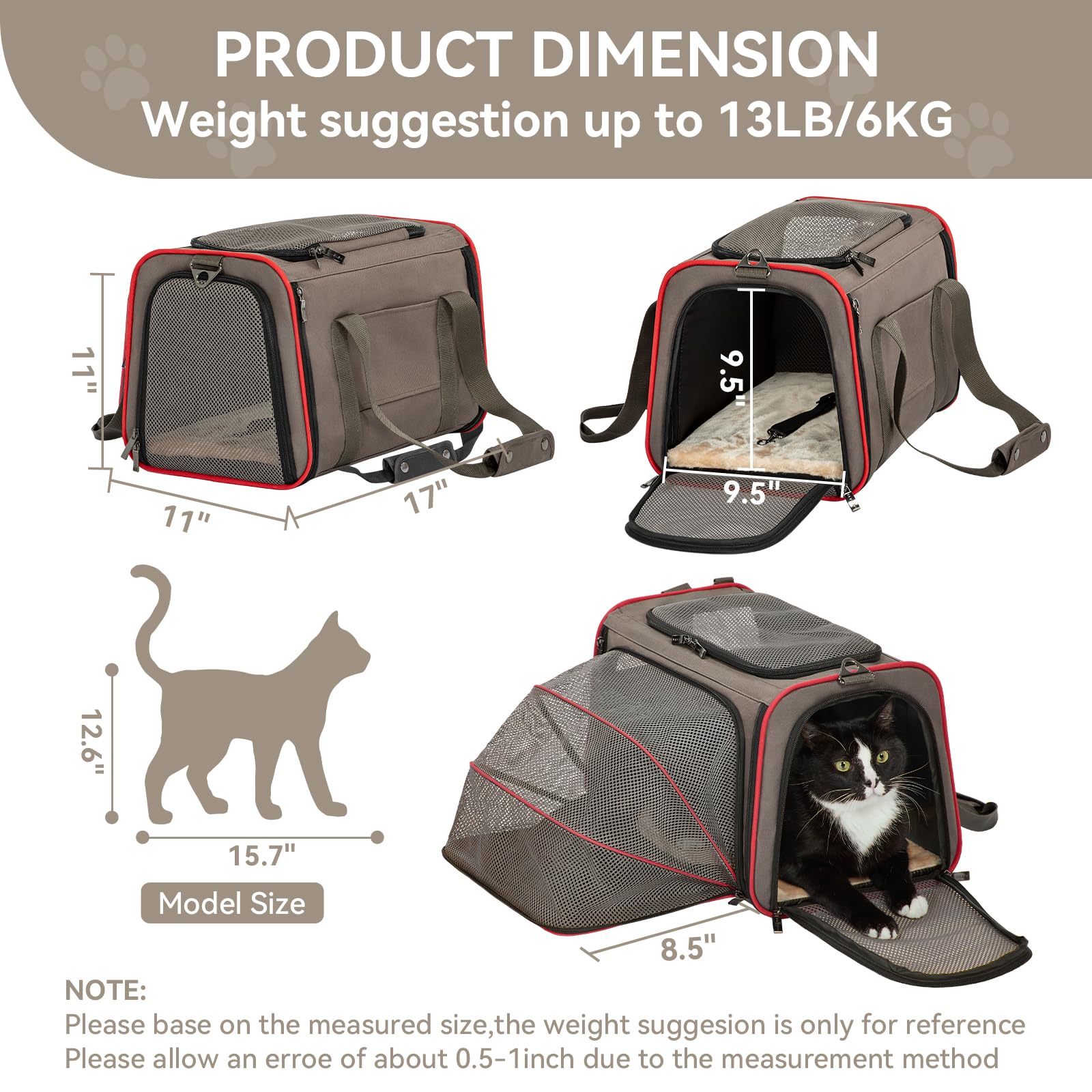 Petsfit expandable soft-side carrier interior space illustrating roomy area for pets