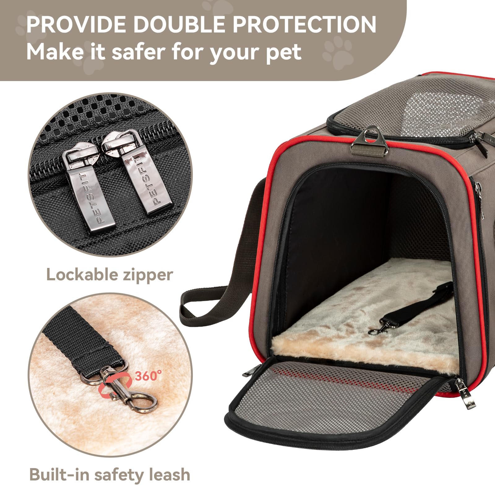 Petsfit expandable soft-side carrier plush mat provides cozy resting surface