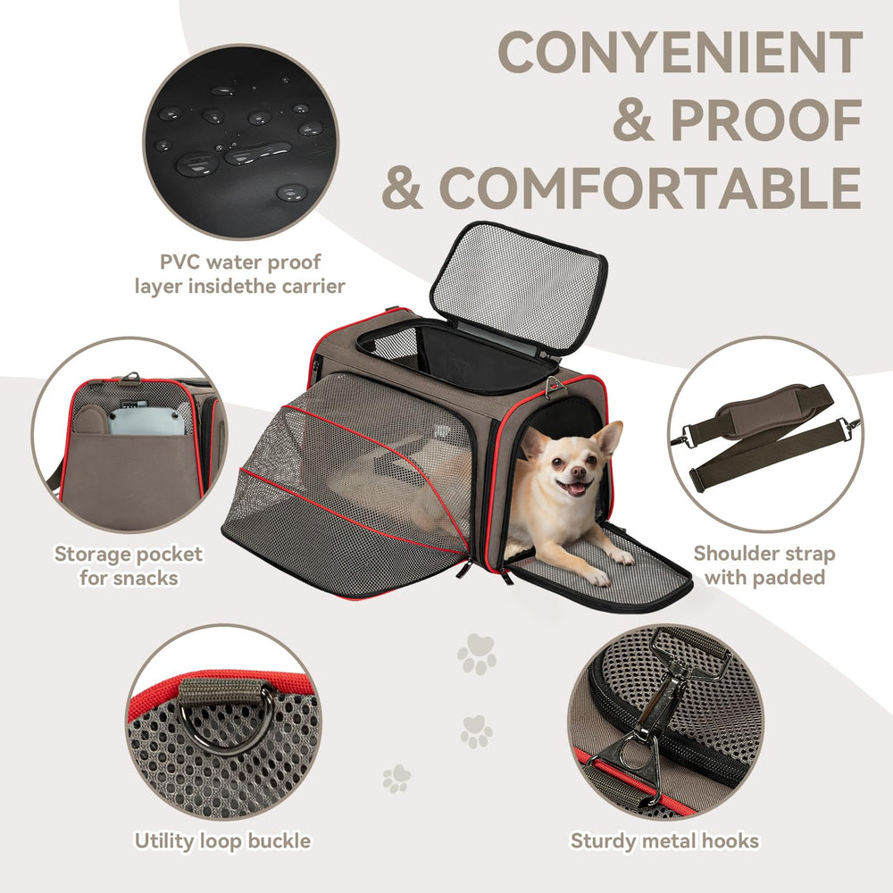 Petsfit expandable soft-side carrier side pocket for easy essentials storage