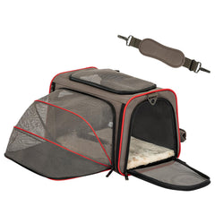 Petsfit expandable soft-side carrier side view showing expanded space for travel comfort