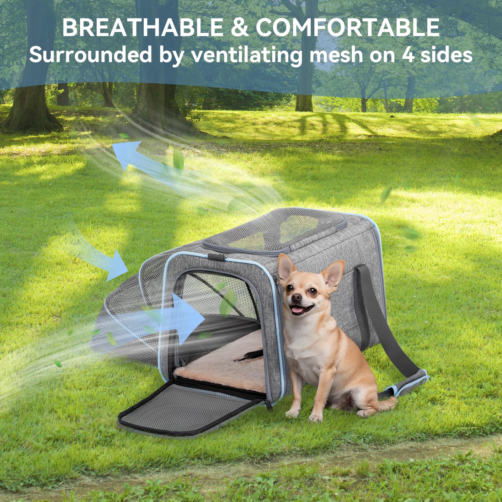 Petsfit expandable soft-side carrier plush pad is removable and washable