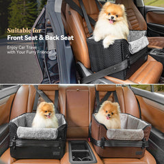 Petsfit glossy black car seat side view with height adjustment for better pet visibility