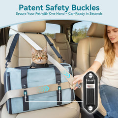 Petsfit patented safety buckles securely hold during car trips.