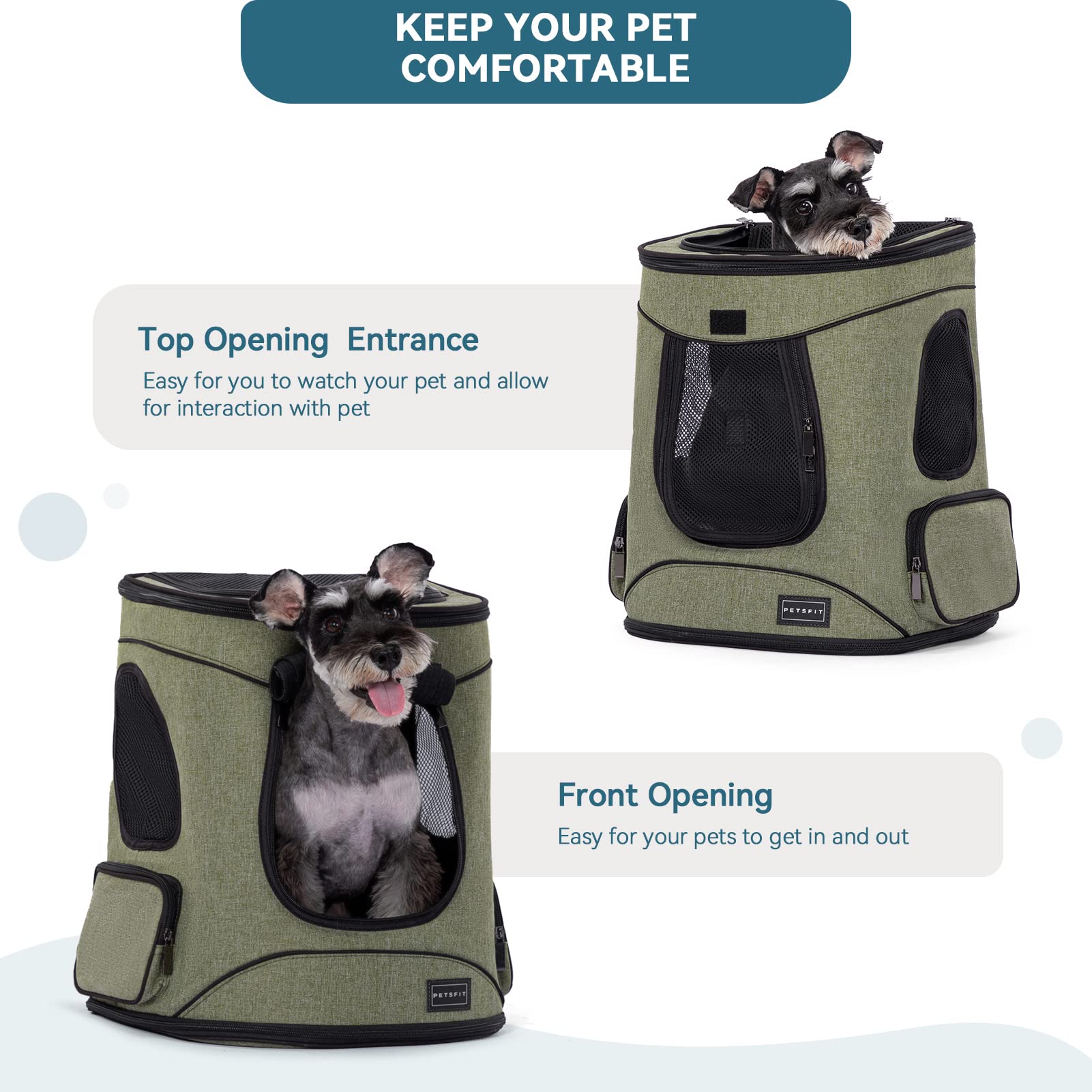Petsfit Pet Backpack Carrier foldable design with dual pockets for supplies