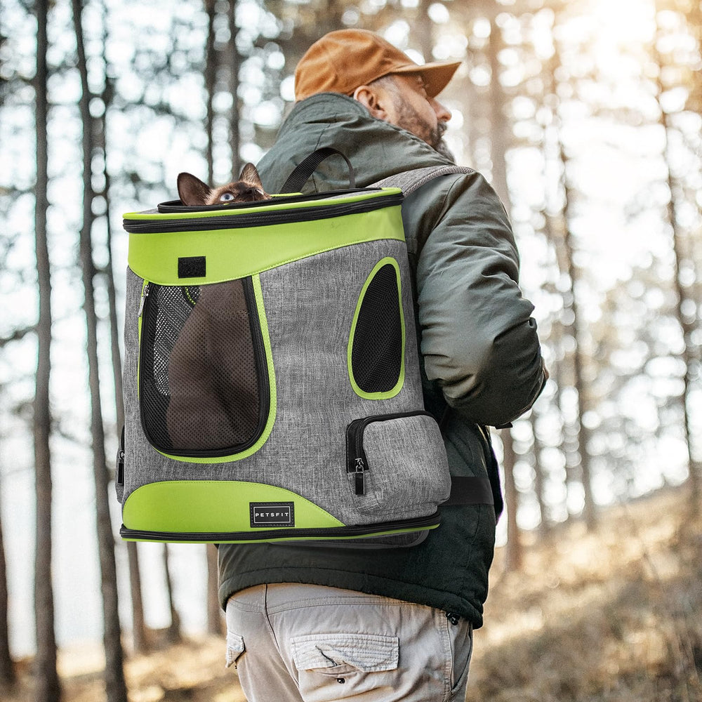 Petsfit foldable design and pockets store essentials during biking or camping.