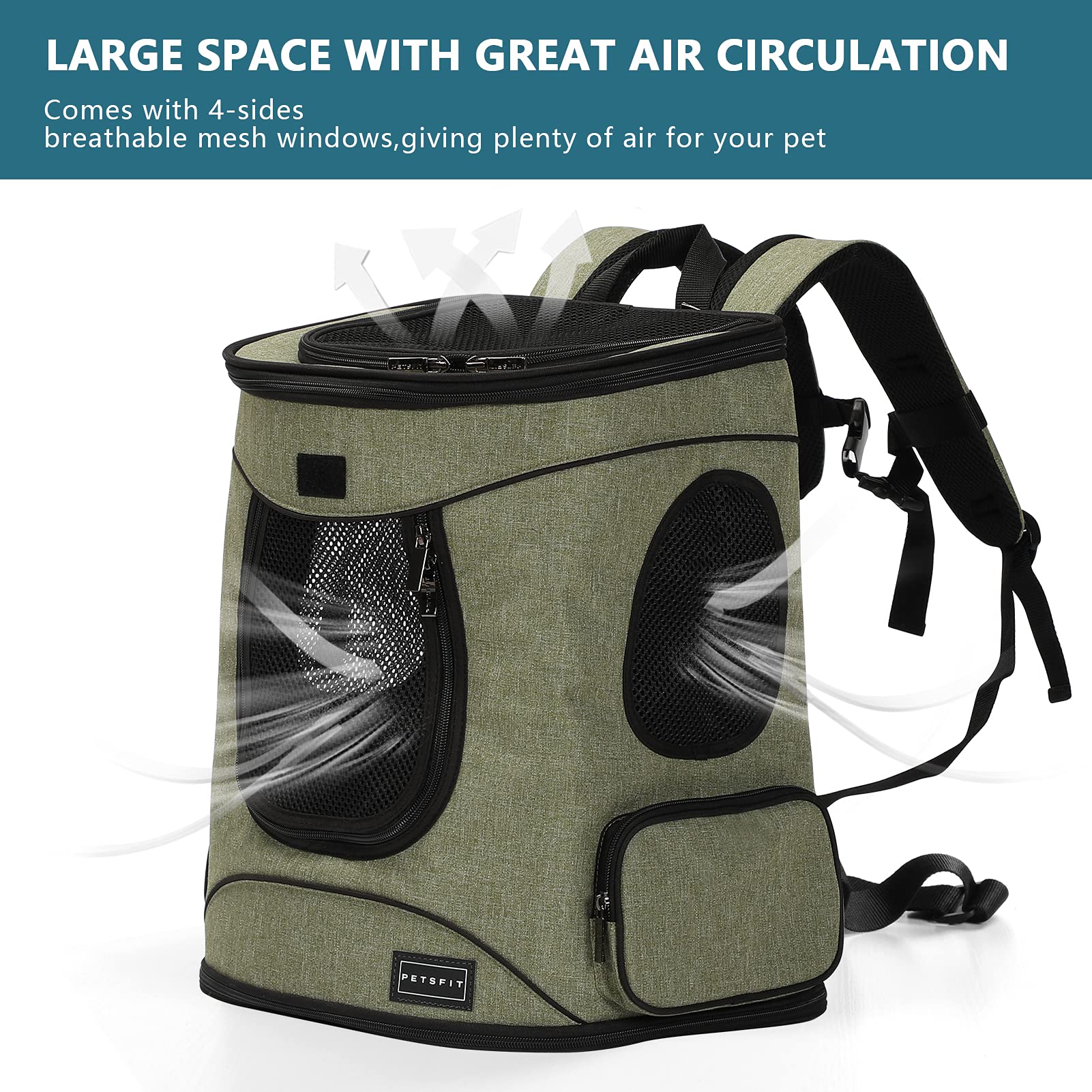 Petsfit Pet Backpack Carrier built-in safety belt prevents escapes