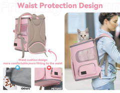 PETSFIT pet carrier backpack side pocket shows storage for essentials during trips.