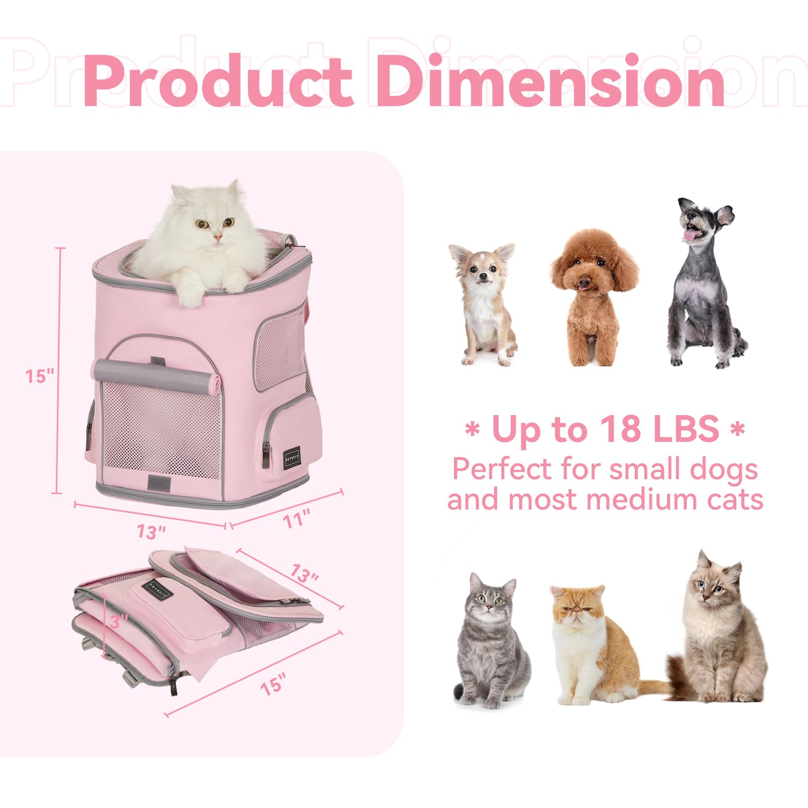 PETSFIT pet carrier backpack top opening with windproof sunshade for privacy.