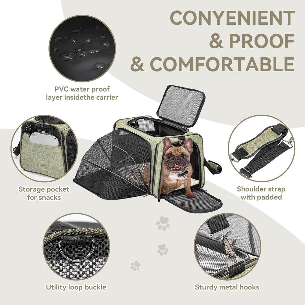 Petsfit pet carrier with side pocket storage keeps essentials within easy reach.
