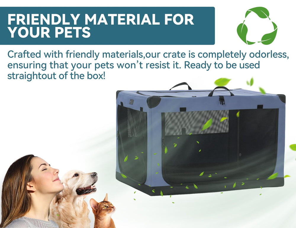 Petsfit portable dog crate 36 blue folded for compact storage and quick setup.