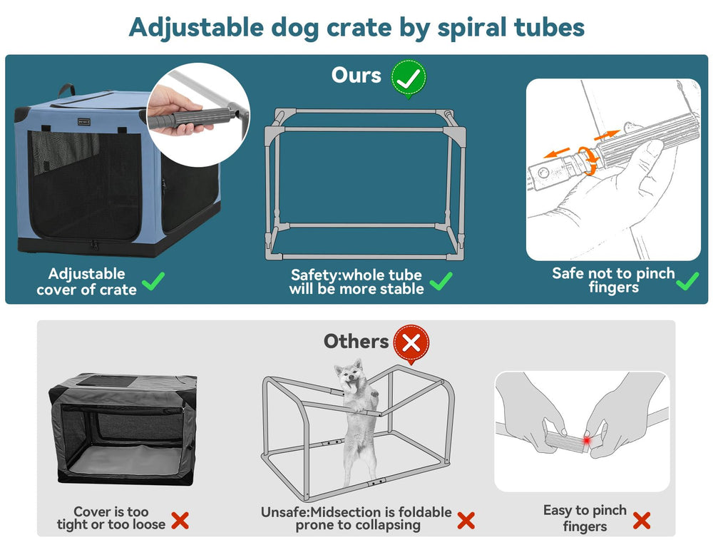 Petsfit portable dog crate 36 blue interior demonstrates ample space for lying and turning.