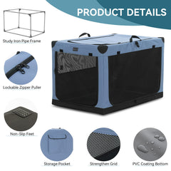 Petsfit portable dog crate 36 blue vented mesh windows promote airflow and calm behavior.