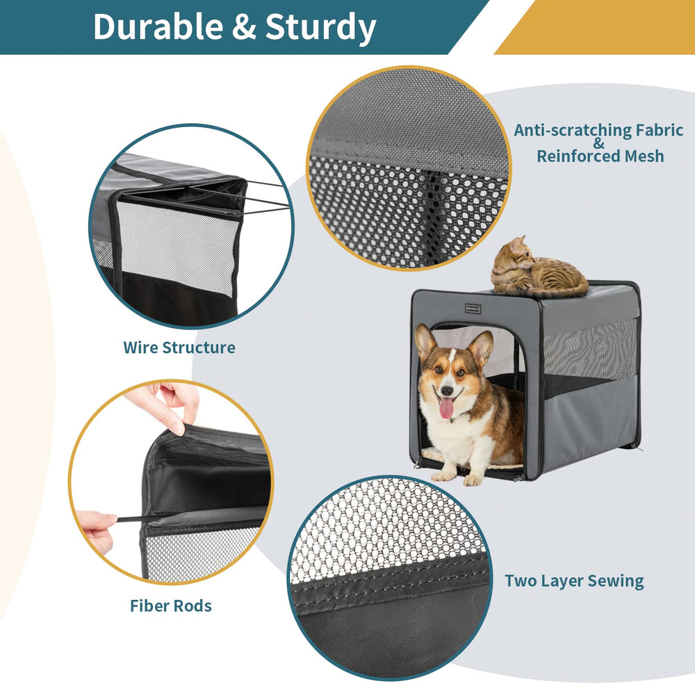 Petsfit indoor-outdoor-use-travel-dog-crate is ideal for car trips and camping.