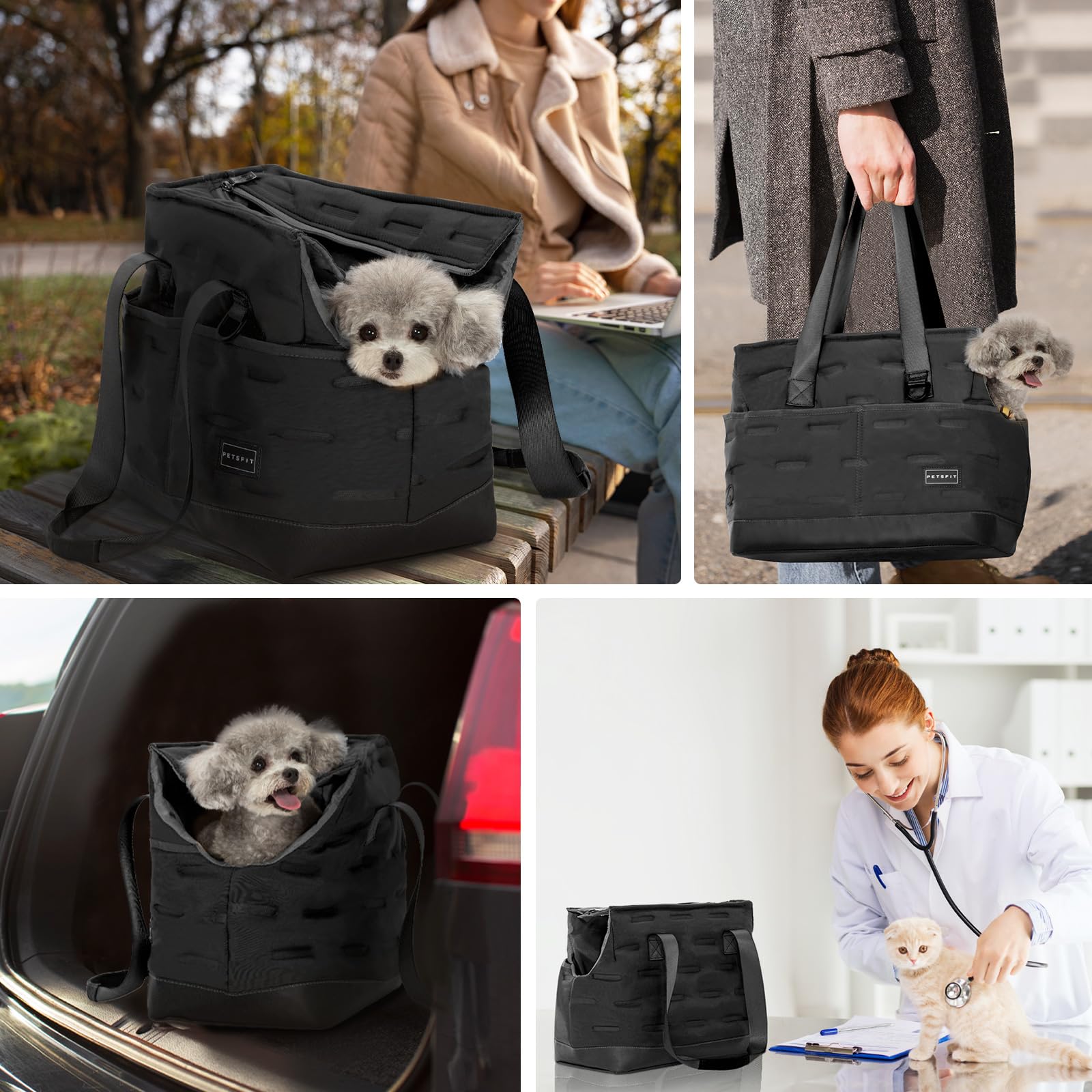 Petsfit purse carrier black color option showcases stylish, everyday-ready design.
