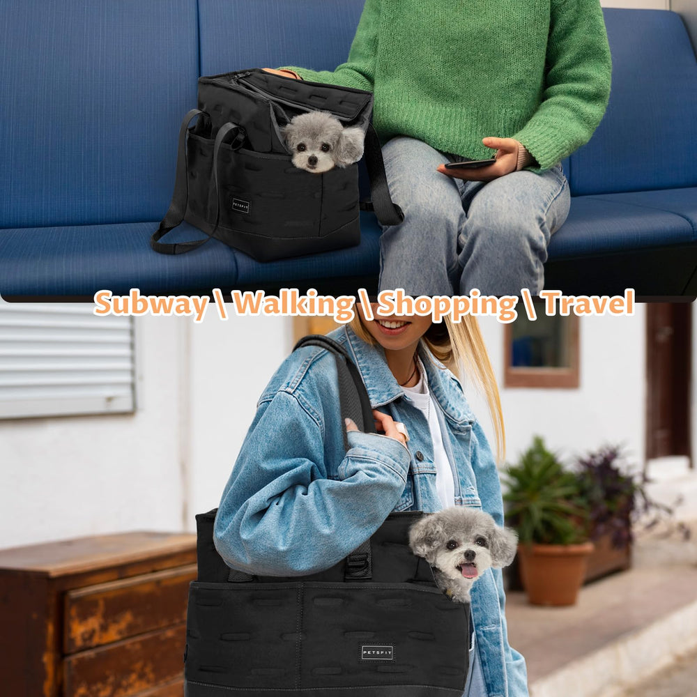Petsfit purse carrier waterproof bottom keeps the carrier dry in rainy or damp conditions.